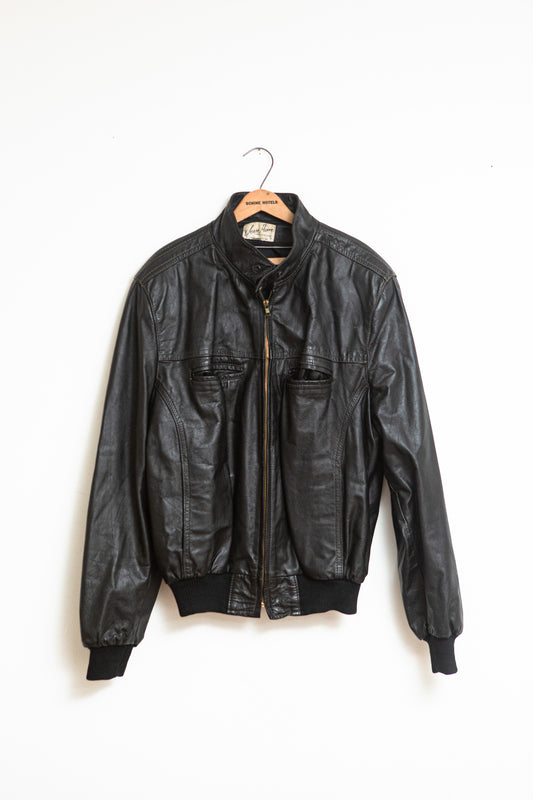 1980's Black Leather bomber jacket | Jean Pierre