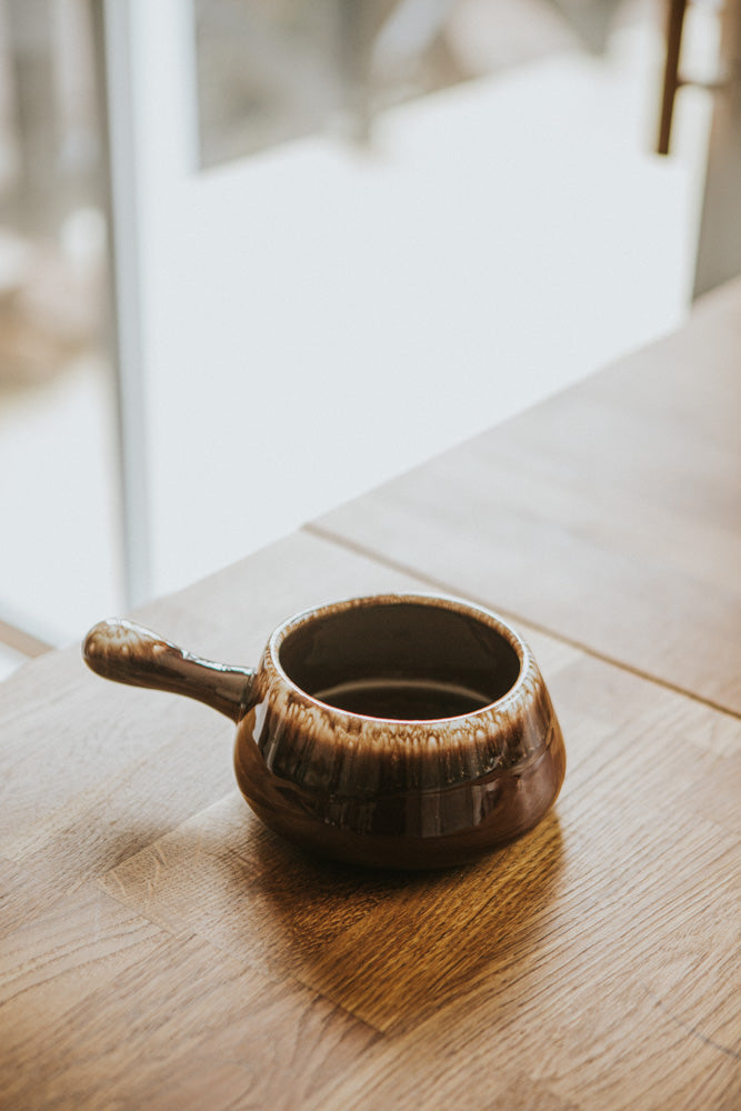 Brown Drip Handled Soup Bowl