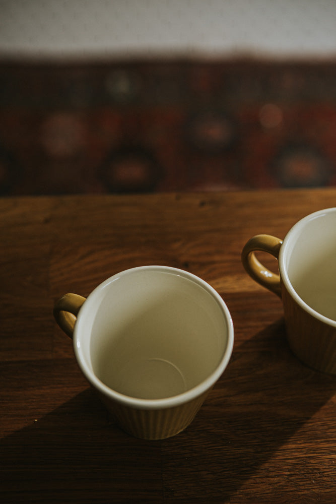 Yellow Mid-Century Fluted Cup Set